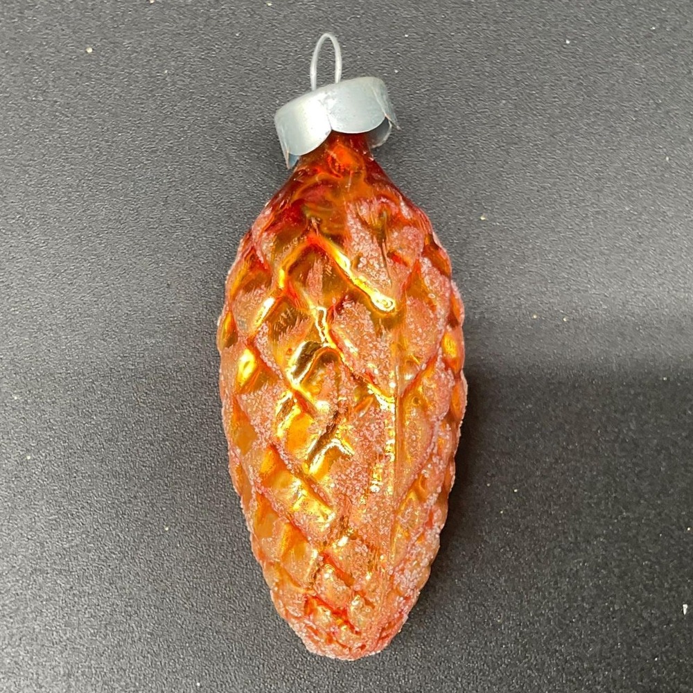 Vintage Rauch‎ Blown Glass Pine Cone Christmas Ornament Orange Gold MCM Tree